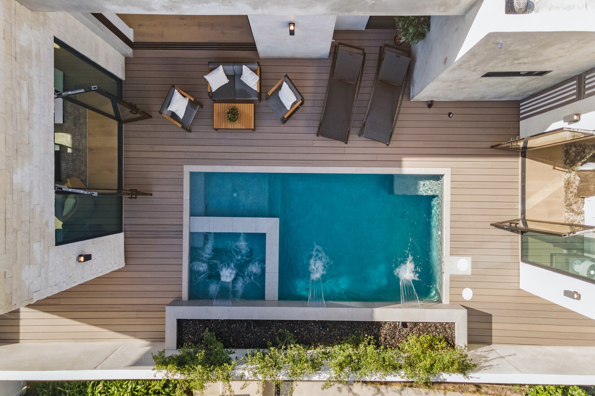 The pool and deck from above at 215 Lincoln Avenue