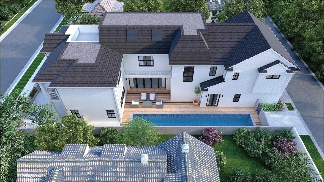 Architectural rendering · Side yard and pool